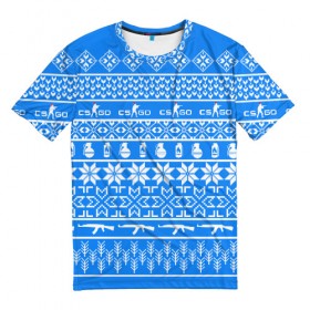 Мужская футболка 3D с принтом CS GO Новогодний в Новосибирске, 100% полиэфир | прямой крой, круглый вырез горловины, длина до линии бедер | 2019 | cs go. | костюм на новый год | кс | кс го | новый год