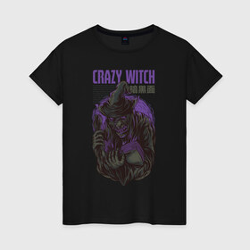 Женская футболка хлопок с принтом Ведьма в Новосибирске, 100% хлопок | прямой крой, круглый вырез горловины, длина до линии бедер, слегка спущенное плечо | witch | баба яга | ведьма | колдунья | ужас