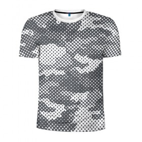 Мужская футболка 3D спортивная с принтом Серый камуфляж в Новосибирске, 100% полиэстер с улучшенными характеристиками | приталенный силуэт, круглая горловина, широкие плечи, сужается к линии бедра | 