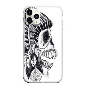Чехол для iPhone 11 Pro Max матовый с принтом Индейский демон в Новосибирске, Силикон |  | indian | skeleton | skull | демон | индеец | перья | скелет | череп