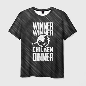 Мужская футболка 3D с принтом Winner Winner Chicken Dinner в Новосибирске, 100% полиэфир | прямой крой, круглый вырез горловины, длина до линии бедер | battle | battlegrounds | player | pubg | royale | unknowns | битва | игра | королевская | пабг | пубг