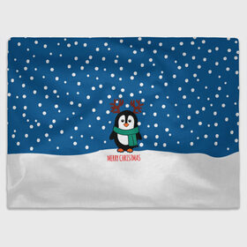 Плед 3D с принтом Праздничный пингвинчик в Новосибирске, 100% полиэстер | закругленные углы, все края обработаны. Ткань не мнется и не растягивается | christmas | deer | new | pinguin | snow | snowflakes | winter | xmas | year | год | зима | новый | олень | пингвин | рождество | снег | снежинки