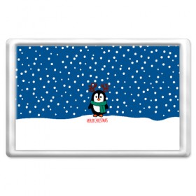 Магнит 45*70 с принтом Праздничный пингвинчик в Новосибирске, Пластик | Размер: 78*52 мм; Размер печати: 70*45 | christmas | deer | new | pinguin | snow | snowflakes | winter | xmas | year | год | зима | новый | олень | пингвин | рождество | снег | снежинки