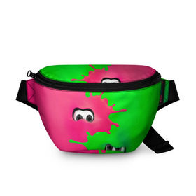 Поясная сумка 3D с принтом Splatoon в Новосибирске, 100% полиэстер | плотная ткань, ремень с регулируемой длиной, внутри несколько карманов для мелочей, основное отделение и карман с обратной стороны сумки застегиваются на молнию | брызги | глаза | зеленый | игра | краски | розовый | салатовый