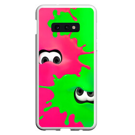 Чехол для Samsung S10E с принтом Splatoon в Новосибирске, Силикон | Область печати: задняя сторона чехла, без боковых панелей | Тематика изображения на принте: брызги | глаза | зеленый | игра | краски | розовый | салатовый