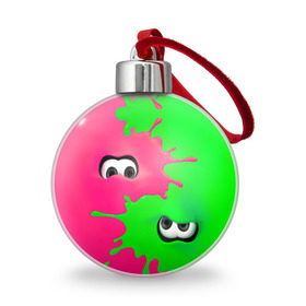 Ёлочный шар с принтом Splatoon в Новосибирске, Пластик | Диаметр: 77 мм | брызги | глаза | зеленый | игра | краски | розовый | салатовый