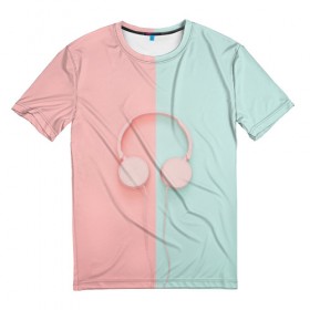 Мужская футболка 3D с принтом Наушники в Новосибирске, 100% полиэфир | прямой крой, круглый вырез горловины, длина до линии бедер | музыка | настроение | наушники | ноты | позитив