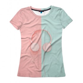 Женская футболка 3D с принтом Наушники в Новосибирске, 100% полиэфир ( синтетическое хлопкоподобное полотно) | прямой крой, круглый вырез горловины, длина до линии бедер | музыка | настроение | наушники | ноты | позитив