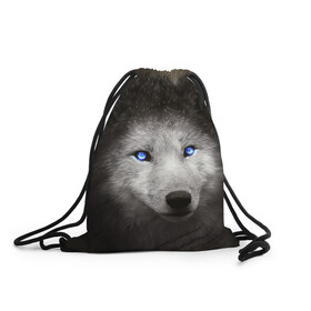 Рюкзак-мешок 3D с принтом Голубоглазый волк в Новосибирске, 100% полиэстер | плотность ткани — 200 г/м2, размер — 35 х 45 см; лямки — толстые шнурки, застежка на шнуровке, без карманов и подкладки | волк | глаза | охотник | серый | хищник
