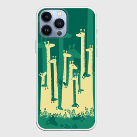 Чехол для iPhone 13 Pro Max с принтом Жирафы в Новосибирске,  |  | africa | animals | fantasy | giraffes | long | neck | silhouette | spots | stencil | surrealism | аниме | африка | ветки | длинная | животные | жирафы | зелёный | картинка | крутой | листья | лучший | пятна | растения | рисунок | силуэт