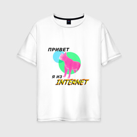 Женская футболка хлопок Oversize с принтом Привет я из internet в Новосибирске, 100% хлопок | свободный крой, круглый ворот, спущенный рукав, длина до линии бедер
 | internet | интернет | кот | мем | мемы про котов | надпись | прикол