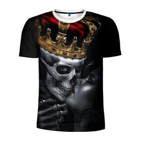 Мужская футболка 3D спортивная с принтом Скелет и девушка в Новосибирске, 100% полиэстер с улучшенными характеристиками | приталенный силуэт, круглая горловина, широкие плечи, сужается к линии бедра | девушка | женщина | король | корона | любовь | пара | поцелуй | скелет | череп