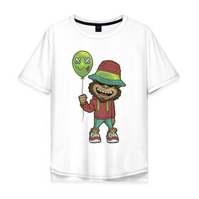 Мужская футболка хлопок Oversize с принтом Обезьяна с шариком в Новосибирске, 100% хлопок | свободный крой, круглый ворот, “спинка” длиннее передней части | обезьяна | обезьяны | урбан | хиппи | хипстер | шарик