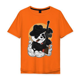 Мужская футболка хлопок Oversize с принтом Гангстер Панда в Новосибирске, 100% хлопок | свободный крой, круглый ворот, “спинка” длиннее передней части | автомат | банда | гангстер | мафия | панда | панды | преступник | томпсон