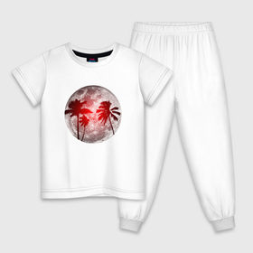 Детская пижама хлопок с принтом Красный закат в тропиках в Новосибирске, 100% хлопок |  брюки и футболка прямого кроя, без карманов, на брюках мягкая резинка на поясе и по низу штанин
 | закат | лето | луна | ночь | пальмы | тропики
