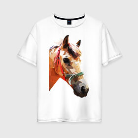 Женская футболка хлопок Oversize с принтом Лошадь в Новосибирске, 100% хлопок | свободный крой, круглый ворот, спущенный рукав, длина до линии бедер
 | абстракция | конь | лошадка | лошадь