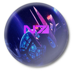 Значок с принтом Mass Effect N7 в Новосибирске,  металл | круглая форма, металлическая застежка в виде булавки | Тематика изображения на принте: 