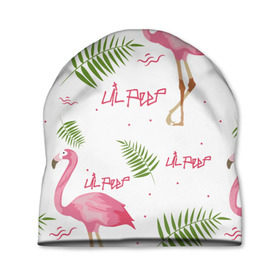 Шапка 3D с принтом Lil Peep pink flamingo в Новосибирске, 100% полиэстер | универсальный размер, печать по всей поверхности изделия | benz truck | girls. pink | gustav hr | hip hop | lil | lil peep | peep | rap | лил | лилпип | листья | пальма | пальмы | пип | розовый | рэп | фламинго | хип хоп | эмо | эмо реп