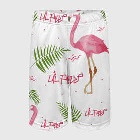 Детские спортивные шорты 3D с принтом Lil Peep pink flamingo в Новосибирске,  100% полиэстер
 | пояс оформлен широкой мягкой резинкой, ткань тянется
 | benz truck | girls. pink | gustav hr | hip hop | lil | lil peep | peep | rap | лил | лилпип | листья | пальма | пальмы | пип | розовый | рэп | фламинго | хип хоп | эмо | эмо реп