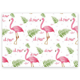 Поздравительная открытка с принтом Lil Peep pink flamingo в Новосибирске, 100% бумага | плотность бумаги 280 г/м2, матовая, на обратной стороне линовка и место для марки
 | benz truck | girls. pink | gustav hr | hip hop | lil | lil peep | peep | rap | лил | лилпип | листья | пальма | пальмы | пип | розовый | рэп | фламинго | хип хоп | эмо | эмо реп