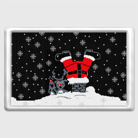 Магнит 45*70 с принтом Санта Клаус в трубе в Новосибирске, Пластик | Размер: 78*52 мм; Размер печати: 70*45 | 2019 | вверх ногами | год | дед мороз | животные | зима | из трубы | кирпичи | клаус | красный | крыша | мыши | новый год | нос | ночь | падает | подарок | поздравление | праздник | ремень | рождество
