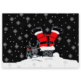 Поздравительная открытка с принтом Санта Клаус в трубе в Новосибирске, 100% бумага | плотность бумаги 280 г/м2, матовая, на обратной стороне линовка и место для марки
 | 2019 | вверх ногами | год | дед мороз | животные | зима | из трубы | кирпичи | клаус | красный | крыша | мыши | новый год | нос | ночь | падает | подарок | поздравление | праздник | ремень | рождество