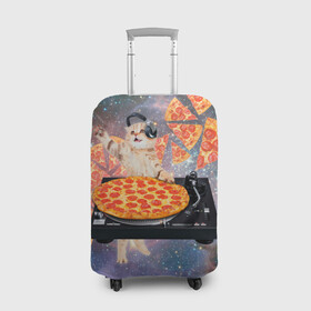 Чехол для чемодана 3D с принтом Кот Диджей в Новосибирске, 86% полиэфир, 14% спандекс | двустороннее нанесение принта, прорези для ручек и колес | cat | cosmos | dj | fast | fastfood | food | meme | party | pizza | space | вечеринка | диджей | еда | космос | кошак | кошка | мем | пицца | фастфуд