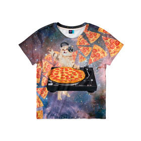 Детская футболка 3D с принтом Кот Диджей в Новосибирске, 100% гипоаллергенный полиэфир | прямой крой, круглый вырез горловины, длина до линии бедер, чуть спущенное плечо, ткань немного тянется | Тематика изображения на принте: cat | cosmos | dj | fast | fastfood | food | meme | party | pizza | space | вечеринка | диджей | еда | космос | кошак | кошка | мем | пицца | фастфуд