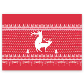 Поздравительная открытка с принтом Свитер с оленями в Новосибирске, 100% бумага | плотность бумаги 280 г/м2, матовая, на обратной стороне линовка и место для марки
 | Тематика изображения на принте: 2019 | валентина | вязанье | год | день святого | деревья | ели | ёлки | животные | зима | к | лесные | лучший | любовь | мода | молодёжная | новый год | олени | орнамент | подарок | поздравление | праздник