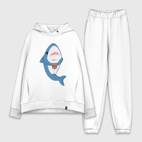 Женский костюм хлопок Oversize с принтом Hype Shark в Новосибирске,  |  | coffee | cute | hype | kawaii | shark | акула | кофе | милый | море | рыба | хищник