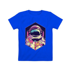 Детская футболка хлопок с принтом Космонавт с Едой в Новосибирске, 100% хлопок | круглый вырез горловины, полуприлегающий силуэт, длина до линии бедер | астронавт | в космосе | галактика | еда | звезды | космонавт | космос | пицца | пончик