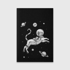 Обложка для паспорта матовая кожа с принтом кот в скафандре в Новосибирске, натуральная матовая кожа | размер 19,3 х 13,7 см; прозрачные пластиковые крепления | Тематика изображения на принте: space | астронавт | галактика | звезды | космонавт | космос | кот | планеты | скафандр