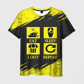 Мужская футболка 3D с принтом PUBG в Новосибирске, 100% полиэфир | прямой крой, круглый вырез горловины, длина до линии бедер | battle royal | eat | loot | playerunknowns battlegrounds | pubg | repeat | sleep | вектор | грабить | гранж | есть | игра | пабг | повторять | пубг | сон