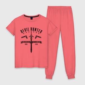 Женская пижама хлопок с принтом Devil hunter в Новосибирске, 100% хлопок | брюки и футболка прямого кроя, без карманов, на брюках мягкая резинка на поясе и по низу штанин | 