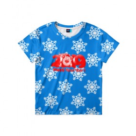 Детская футболка 3D с принтом НОВЫЙ ГОД 2019 в Новосибирске, 100% гипоаллергенный полиэфир | прямой крой, круглый вырез горловины, длина до линии бедер, чуть спущенное плечо, ткань немного тянется | christmas | new year | pig | snow | год свиньи | ёлка | зима | кабан | каникулы | новогодний паттерн | новый год | праздник | рождество | свинья | снег | снежинки