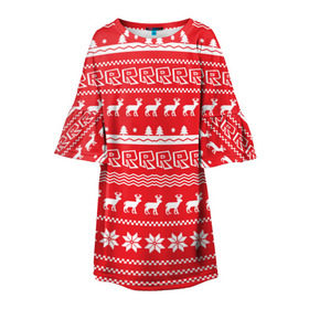 Детское платье 3D с принтом Новогодний Roblox в Новосибирске, 100% полиэстер | прямой силуэт, чуть расширенный к низу. Круглая горловина, на рукавах — воланы | Тематика изображения на принте: dynablocks | roblox | блоки | вселенная | герои | год | кубики | новый | роблокс | снег | снежинки | узор