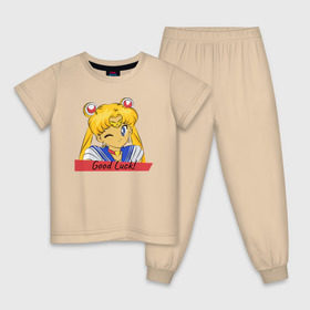 Детская пижама хлопок с принтом Sailor Moon Good Luck в Новосибирске, 100% хлопок |  брюки и футболка прямого кроя, без карманов, на брюках мягкая резинка на поясе и по низу штанин
 | good luck | goodluck | sailor moon | sailormoon | мультик | мультяшка | надпись | сейлор мун | сейлормун | сэйлормун | удачи