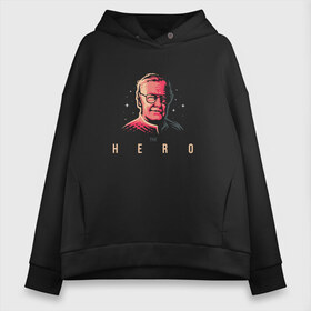 Женское худи Oversize хлопок с принтом Stan Lee The Hero в Новосибирске, френч-терри — 70% хлопок, 30% полиэстер. Мягкий теплый начес внутри —100% хлопок | боковые карманы, эластичные манжеты и нижняя кромка, капюшон на магнитной кнопке | Тематика изображения на принте: комиксы | стен ли | стэн