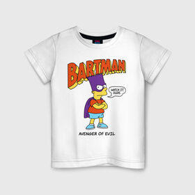 Детская футболка хлопок с принтом Барт Симпсон в Новосибирске, 100% хлопок | круглый вырез горловины, полуприлегающий силуэт, длина до линии бедер | bart simpson | simpsons | барт | барт симпсон | бартмен | симпcоны | супергерой