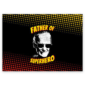 Поздравительная открытка с принтом Stan Lee: Father of Superhero в Новосибирске, 100% бумага | плотность бумаги 280 г/м2, матовая, на обратной стороне линовка и место для марки
 | Тематика изображения на принте: avengers | father | hero | hulk | iron | lee | man | stan | stan lee | stanlee | superhero | thor | анти | герой | железный | комиксы | лии | мстители | отец | стен | стенли | стэн ли | супер | супергероев | тор | халк | человек
