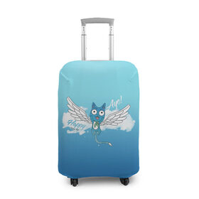 Чехол для чемодана 3D с принтом Happy Aye! (Fairy Tail) в Новосибирске, 86% полиэфир, 14% спандекс | двустороннее нанесение принта, прорези для ручек и колес | anime | blue | cat | fairy tail | happy | аниме | кот | кошка | синий | хвост феи | хэппи