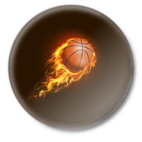 Значок с принтом Баскетбол в Новосибирске,  металл | круглая форма, металлическая застежка в виде булавки | баскетбол | мяч | огонь