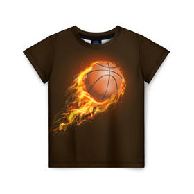 Детская футболка 3D с принтом Баскетбол в Новосибирске, 100% гипоаллергенный полиэфир | прямой крой, круглый вырез горловины, длина до линии бедер, чуть спущенное плечо, ткань немного тянется | Тематика изображения на принте: баскетбол | мяч | огонь