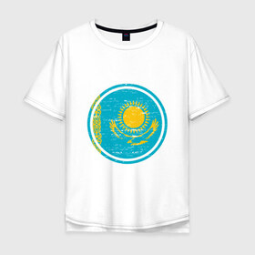 Мужская футболка хлопок Oversize с принтом Казахстан в Новосибирске, 100% хлопок | свободный крой, круглый ворот, “спинка” длиннее передней части | 