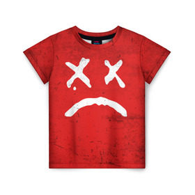 Детская футболка 3D с принтом Lil Peep Sad Face в Новосибирске, 100% гипоаллергенный полиэфир | прямой крой, круглый вырез горловины, длина до линии бедер, чуть спущенное плечо, ткань немного тянется | broken | dead | heart | lil | lil peep | lilpeep | music | peep | pump | rap | rapper | red | rip | густав | красное | лил | лил пип | лилпип | мертв | память | пип | разбитое | рип | рэп | рэпер | сердечко | сердце | умер | эмо