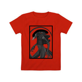 Детская футболка хлопок с принтом Чужой в рамке в Новосибирске, 100% хлопок | круглый вырез горловины, полуприлегающий силуэт, длина до линии бедер | Тематика изображения на принте: alien | horror | инопланитянин | космос | нло | ужасы | хищник | чужие | чужой
