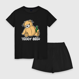 Женская пижама с шортиками хлопок с принтом Teddy Beer в Новосибирске, 100% хлопок | футболка прямого кроя, шорты свободные с широкой мягкой резинкой | медведь | миша | мишка | тедди | юмор