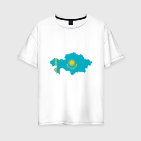 Женская футболка хлопок Oversize с принтом Казахстан в Новосибирске, 100% хлопок | свободный крой, круглый ворот, спущенный рукав, длина до линии бедер
 | adventure | city | travel | world | азия | ас | город | государство | европа | жизнь | казах | казахстан | карта | культура | люди | мир | народ | партиот | планета | приключение | путешествие | республика | солнце