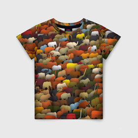 Детская футболка 3D с принтом Слоны идут налево в Новосибирске, 100% гипоаллергенный полиэфир | прямой крой, круглый вырез горловины, длина до линии бедер, чуть спущенное плечо, ткань немного тянется | Тематика изображения на принте: африка | животные | индия | паттрен | слон | слоники | стадо | толпа