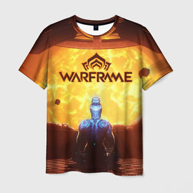Мужская футболка 3D с принтом Warframe в Новосибирске, 100% полиэфир | прямой крой, круглый вырез горловины, длина до линии бедер | бумеранг | коса | мечь | нож | оружие | перчатки | пистолет | топор | шутер | экзоскелет